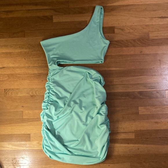 SHEIN Dresses & Skirts - SHEIN | Women’s bright green one-shoulder, cut-out, rouched sided mini dress